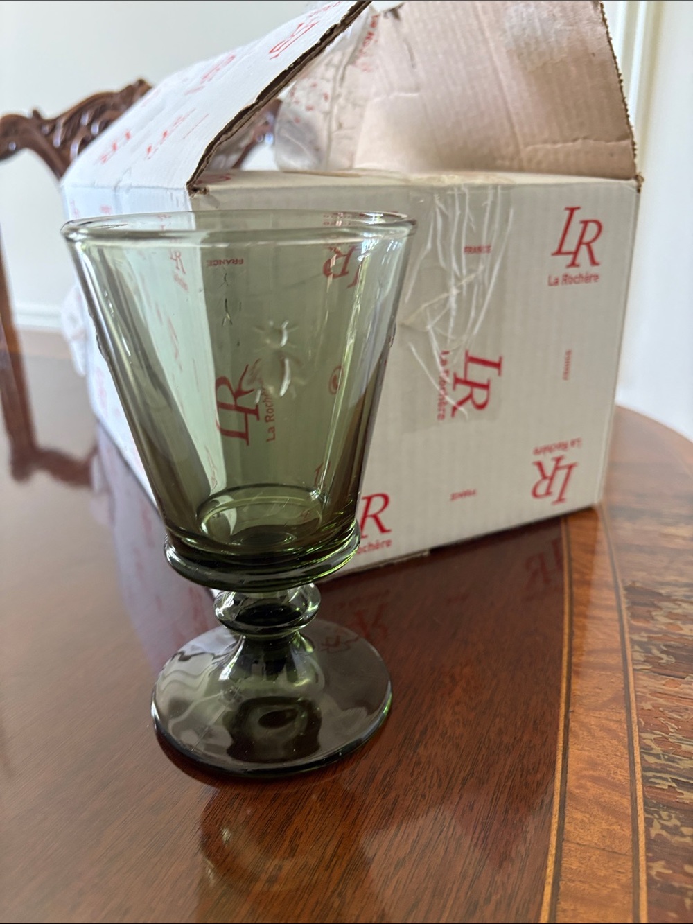 BNWT La Rochere Green Pressed Glass Wine Goblet